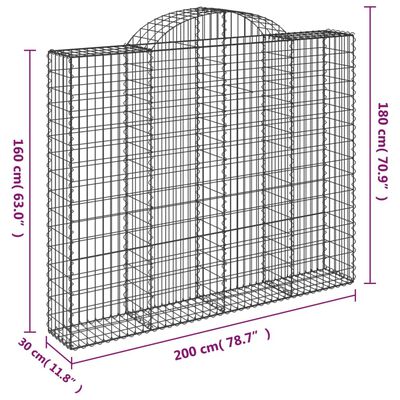 vidaXL Arched Gabion Basket 200x30x160/180 cm Galvanised Iron