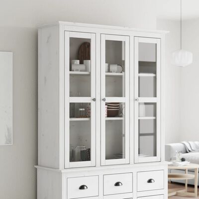 vidaXL Cabinet with Glass Doors BODO White Solid Wood Pine