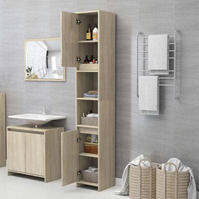 vidaXL 3 Piece Bathroom Furniture Set Sonoma Oak Engineered Wood