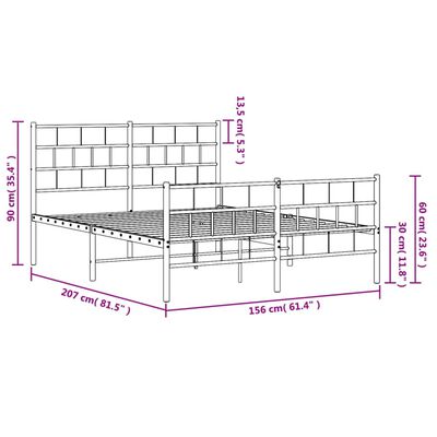 vidaXL Metal Bed Frame without Mattress with Footboard Black 150x200 cm King Size