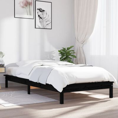 vidaXL Bed Frame without Mattress Black 90x200 cm Solid Wood