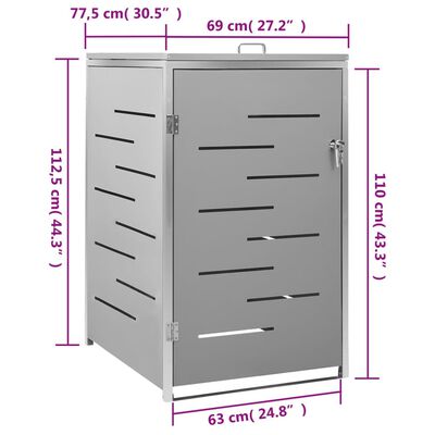 vidaXL Single Wheelie Bin Shed 69x77.5x112.5 cm Stainless Steel