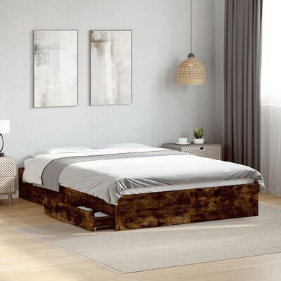 vidaXL Bed Frame with Drawers without Mattress Smoked Oak 140x200 cm