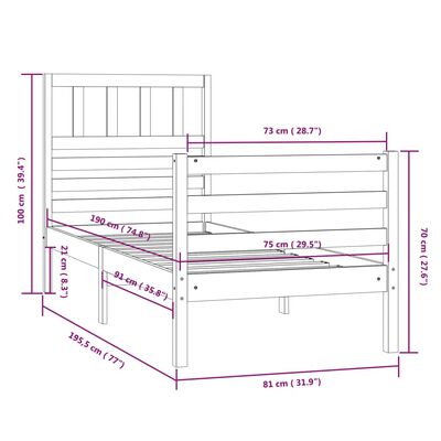 vidaXL Bed Frame without Mattress White 75x190 cm Small Single Solid Wood