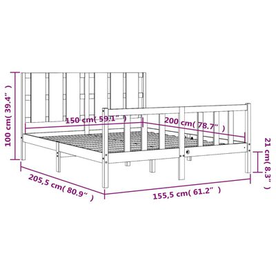 vidaXL Bed Frame without Mattress White King Size Solid Wood Pine