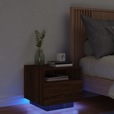 vidaXL Bedside Cabinet with LED Lights Brown Oak 40x39x37 cm