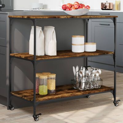 vidaXL Kitchen Trolley Smoked Oak 102x50x95 cm Engineered Wood