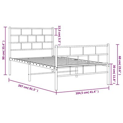 vidaXL Metal Bed Frame without Mattress with Footboard White 100x200 cm