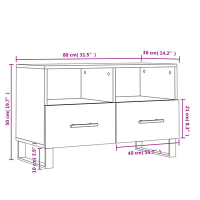 vidaXL TV Cabinet High Gloss White 80x36x50 cm Engineered Wood