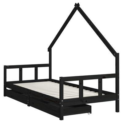 vidaXL Kids Bed Frame with Drawers Black 90x200 cm Solid Wood Pine