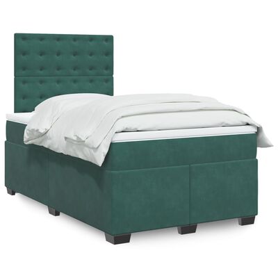 vidaXL Box Spring Bed with Mattress Dark Green 120x200 cm Velvet