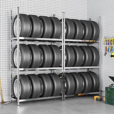 vidaXL 3-Layer Tire Racks 2 pcs Silver 110x40x200 cm Steel