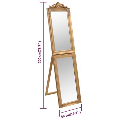 vidaXL Free-Standing Mirror Gold 50x200 cm