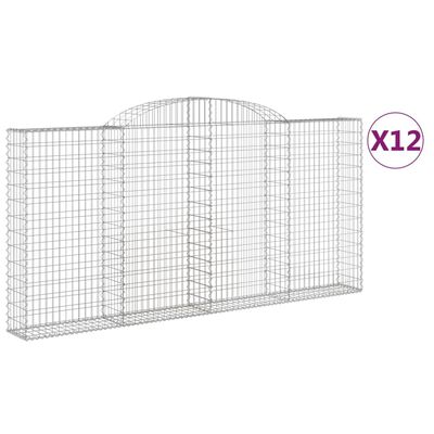 vidaXL Arched Gabion Baskets 12 pcs 300x30x140/160 cm Galvanised Iron