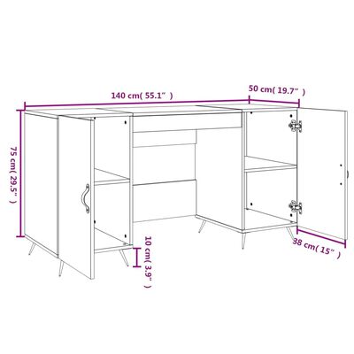 vidaXL Desk Brown Oak 140x50x75 cm Engineered Wood