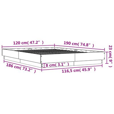 vidaXL Bed Frame with LED without Mattress Sonoma Oak 120x190 cm Small Double