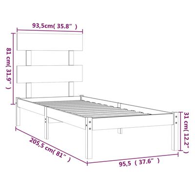 vidaXL Bed Frame without Mattres 90x200 cms Solid Wood