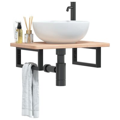 vidaXL Basin Shelf Wall Mounted Steel and Solid Wood Oak