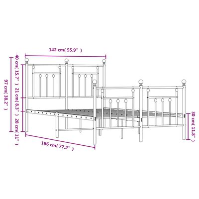 vidaXL Metal Bed Frame without Mattress with Footboard Black 135x190 cm Double