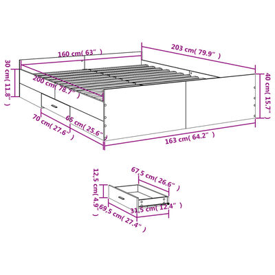 vidaXL Bed Frame with Drawers without Mattress White 160x200 cm