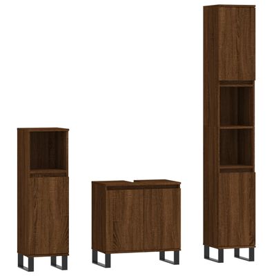 vidaXL 3 Piece Bathroom Furniture Set Brown Oak Engineered Wood