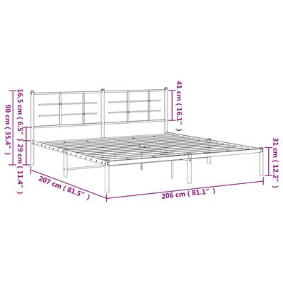 vidaXL Metal Bed Frame without Mattress with Headboard White 200x200 cm