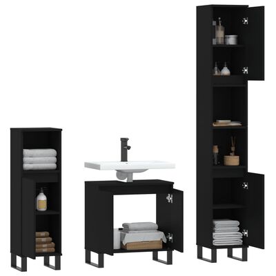 vidaXL 3 Piece Bathroom Furniture Set Black Engineered Wood