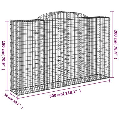 vidaXL Arched Gabion Baskets 6 pcs 300x50x180/200 cm Galvanised Iron