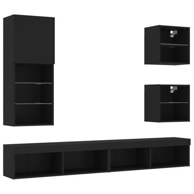 vidaXL 5 Piece TV Wall Units with LED Black Engineered Wood