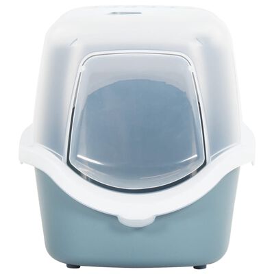 vidaXL Cat Litter Tray with Cover White and Blue 56x40x40 cm PP