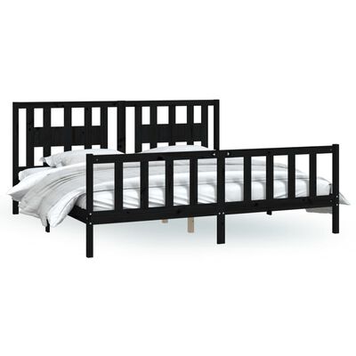 vidaXL Bed Frame without Mattress Black Solid Wood Pine Super King Size