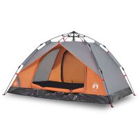 vidaXL Camping Tent Dome 3-Person Grey and Orange Quick Release