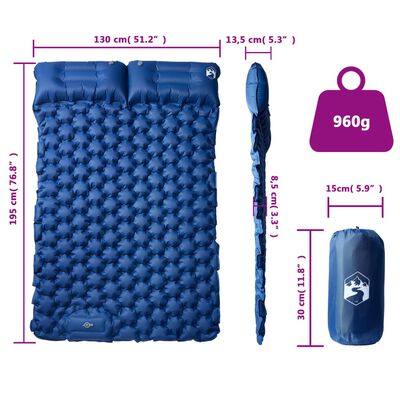 vidaXL Self Inflating Camping Mattress with Pillows 2-Person Navy Blue