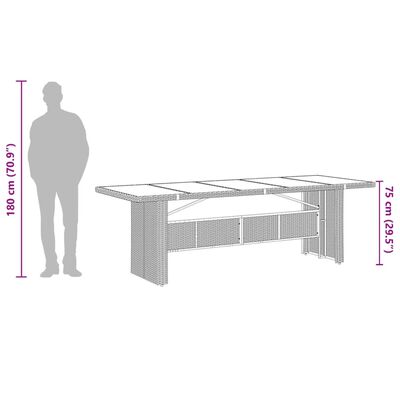 vidaXL Garden Table with Glass Top Black 240x90x75 cm Poly Rattan