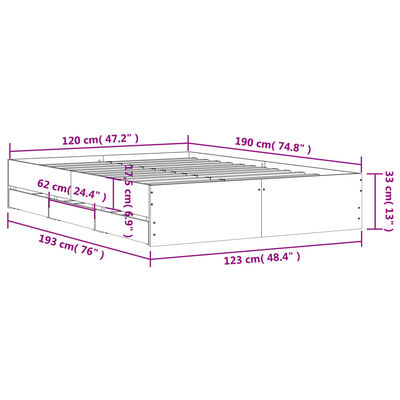 vidaXL Bed Frame with Drawers without Mattress Grey Sonoma 120x190 cm Small Double