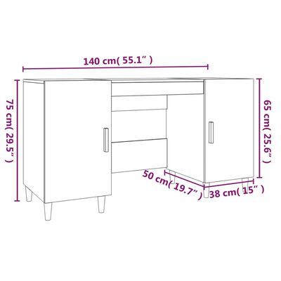 vidaXL Desk Sonoma Oak 140x50x75 cm Engineered Wood