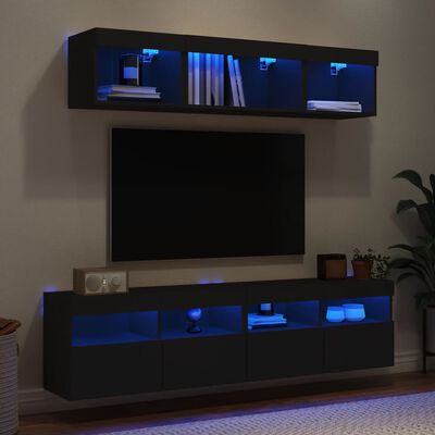 vidaXL 5 Piece TV Wall Units with LED Black Engineered Wood