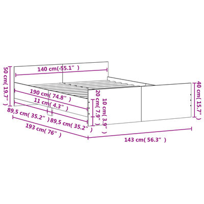 vidaXL Bed Frame without Mattress Black 140x190 cm