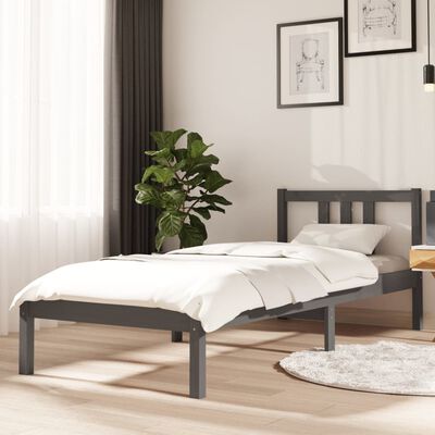 vidaXL Bed Frame without Mattress Grey Solid Wood 75x190 cm Small Single