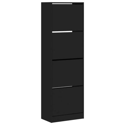 vidaXL Shoe Cabinet with 4 Flip-Drawers Black 60x34x187.5 cm