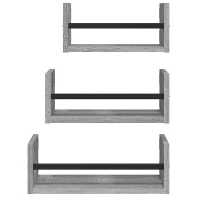 vidaXL 3 Piece Wall Shelf Set with Bars Grey Sonoma Engineered wood