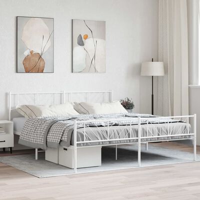 vidaXL Metal Bed Frame without Mattress with Footboard White 180x200 cm Super King