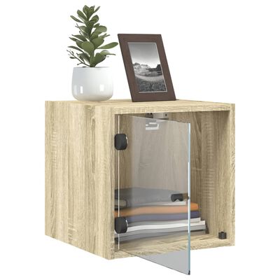 vidaXL Bedside Cabinets with Glass Doors 2 pcs Sonoma Oak 35x37x35 cm