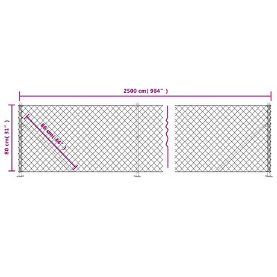 vidaXL Chain Link Fence with Flange Silver 0.8x25 m