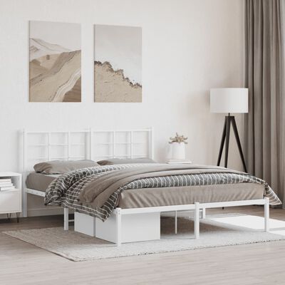 vidaXL Metal Bed Frame without Mattress with Headboard White 160x200 cm