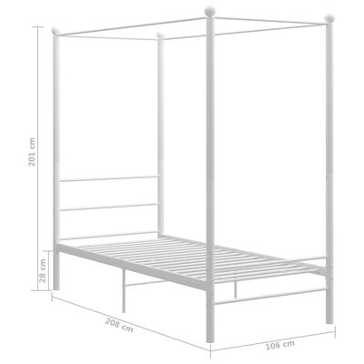 vidaXL Canopy Bed Frame without Mattress White Metal 100x200 cm