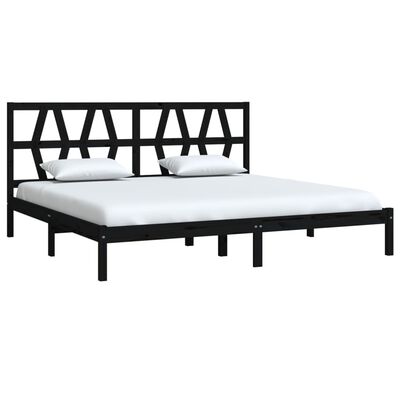 vidaXL Bed Frame without Mattress Black Solid Wood 200x200 cm (810041+818644)