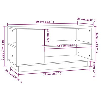 vidaXL TV Cabinet Grey 80x35x40.5 cm Solid Wood Pine