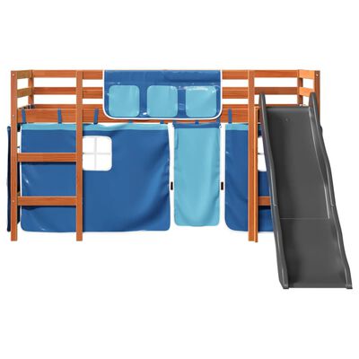 vidaXL Kids' Loft Bed with Curtains Blue 80x200 cm Solid Wood Pine