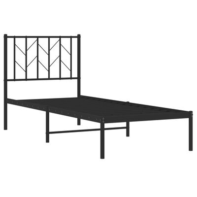 vidaXL Metal Bed Frame without Mattress with Headboard Black 75x190 cm Small Single